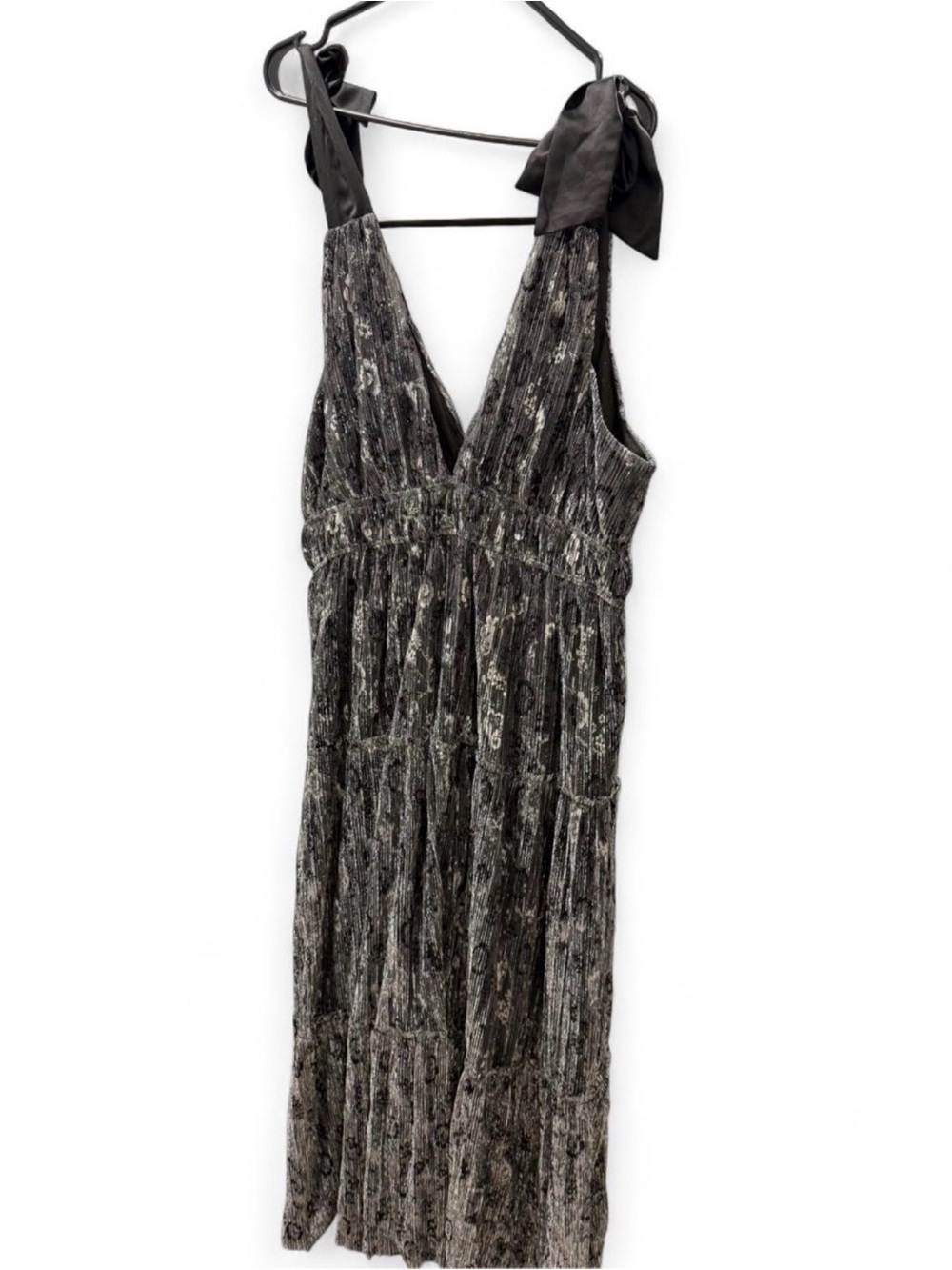 ARULA Black Floral Print Maxi Dress with Tie Shoulder Straps
